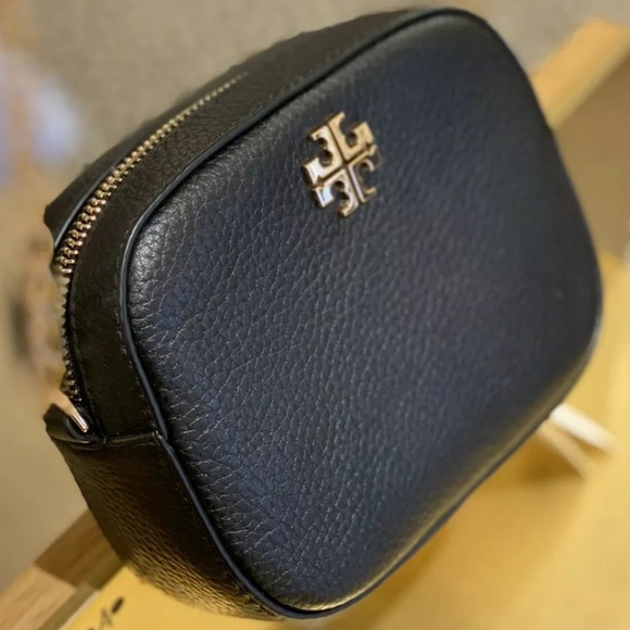 Tory Burch Logo Round Crossbody Purse Black Gold - Picture 5 of 8